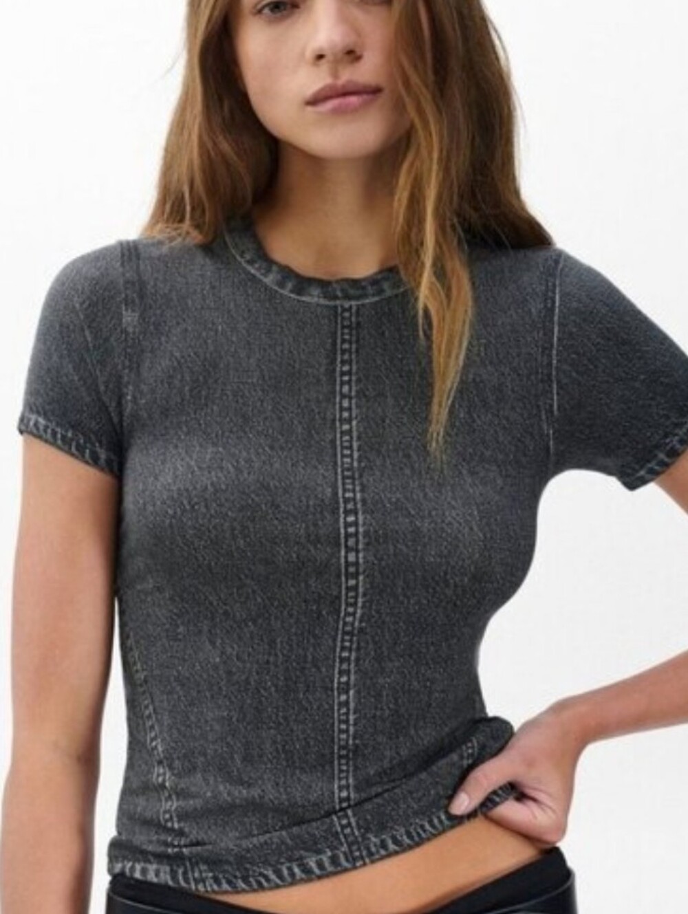 rag & bone Miramar Jersey Baby Tee Washed Black Slim M
